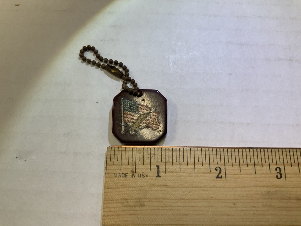 Unique Vintage Dark Red Bakelite/catalin American Flag/Eagle Keychain