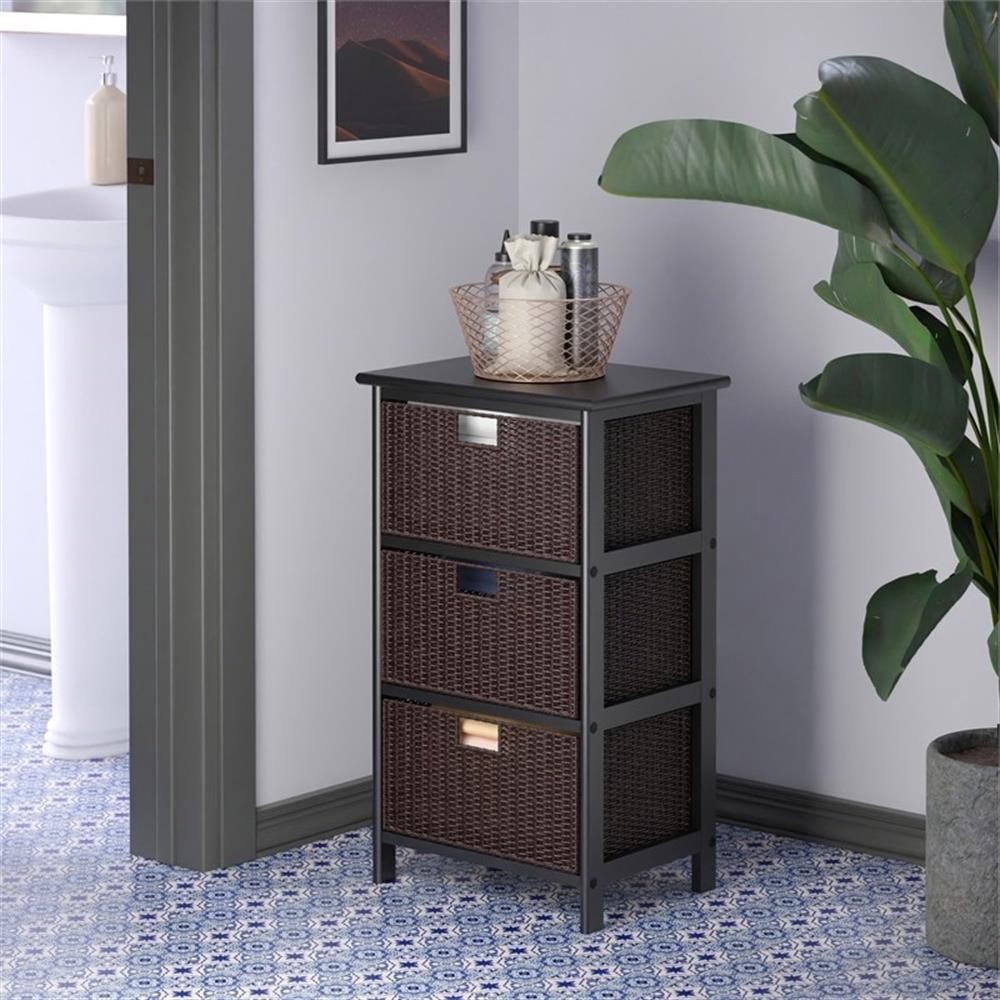 Bowery Hill Transitional Solid Wood Storage Rack w/ 3 Foldable Baskets - Black