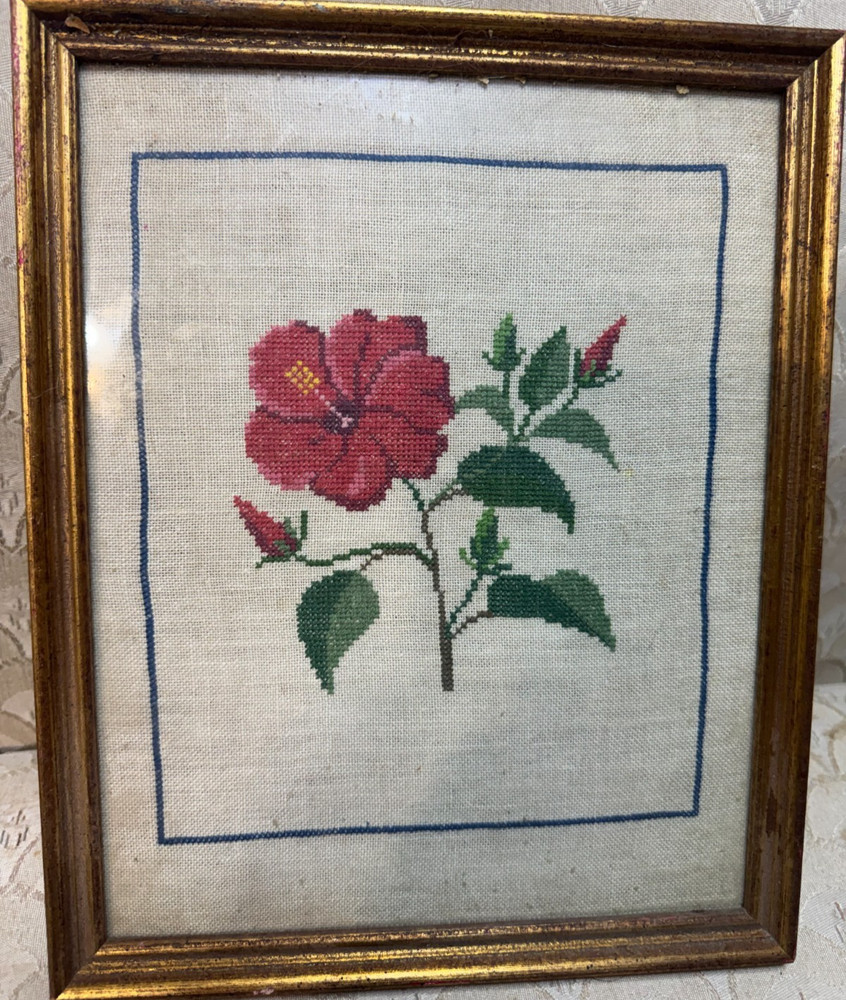 Vintage Needlepoint "A Rose Scene" - Framed