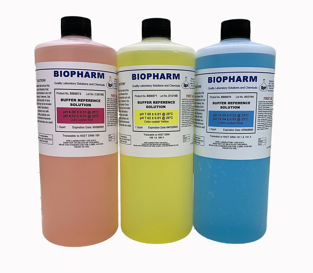 Biopharm pH Calibration Solution 3-Pack 1 Quart Each pH 4, pH 7 & pH 10 NIST