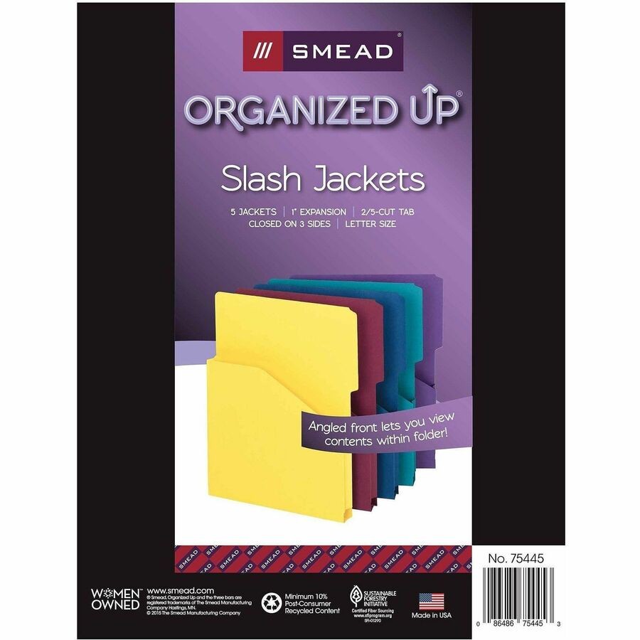 Smead SMD75445 Expanding Slash Jacket Assorted 1" Expansion 5/Pack
