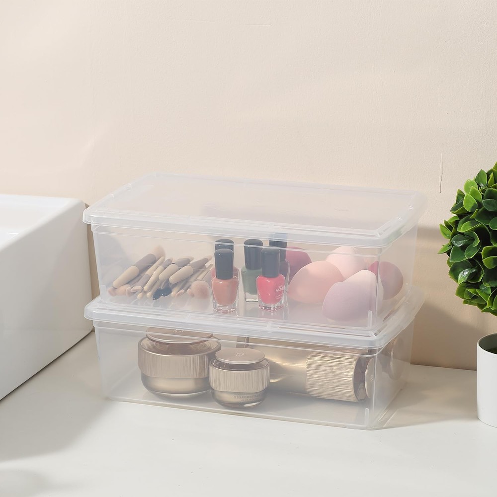 8 Packs 6 Quart Latching Storage Box,Shoe Boxes Clear Plastic Stackable Stora...