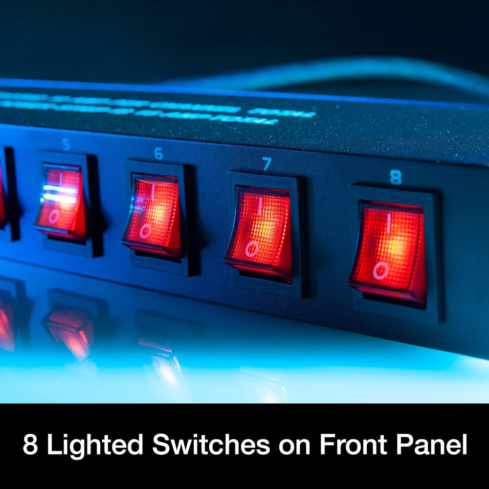 ADJ PC100A Power Strip Single Rack Space Unit with 8 on off Lighted Toggle Switc