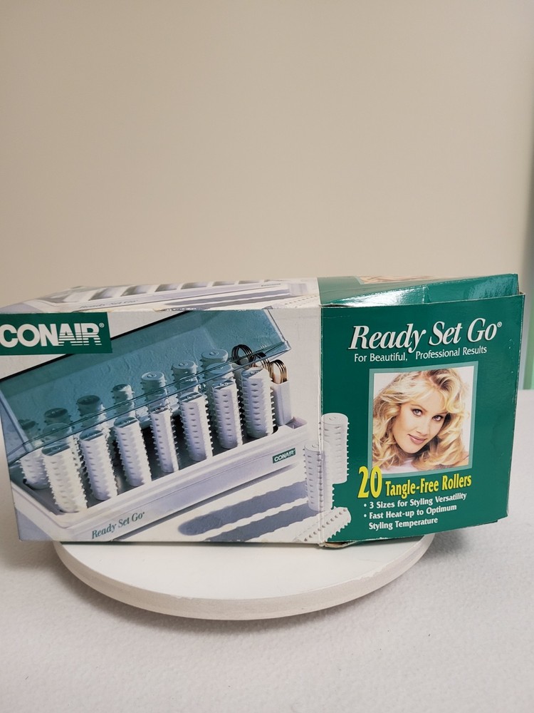 Conair "Ready Set Go" Hot Roller Set White 20 Tangle Free Rollers Open Box