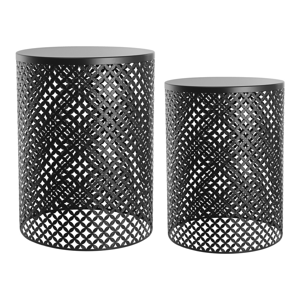 2 Pack Metal Frame Outdoor Accent Tables - Modern Side Table Set