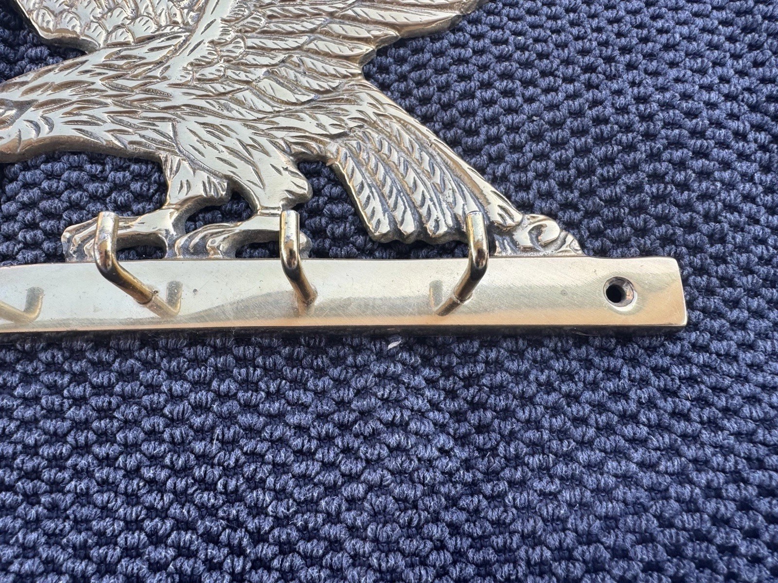 Vintage Solid Brass Eagle Five Hook Key Holder Wall Plaque Mount