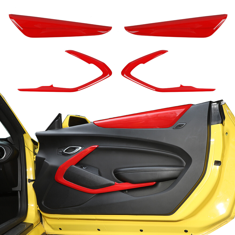 4pcs Inner Door Armrest Panel & V shape Cover Trim Kit for Chevy Camaro 16+ Red