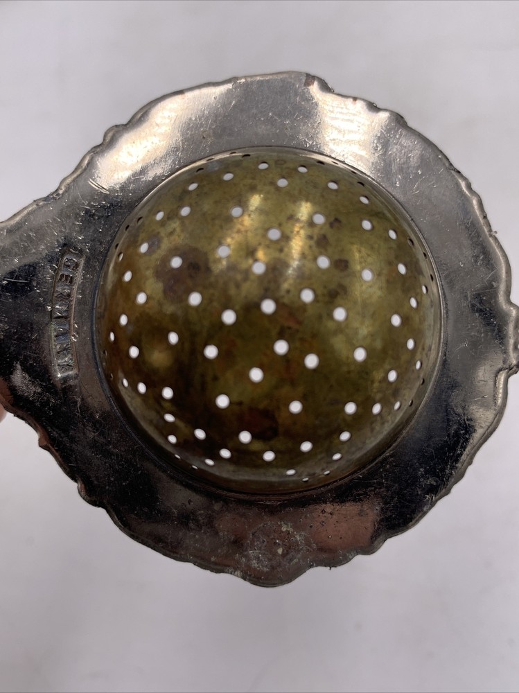 Antique German Silver Brass Tea Strainer 4”