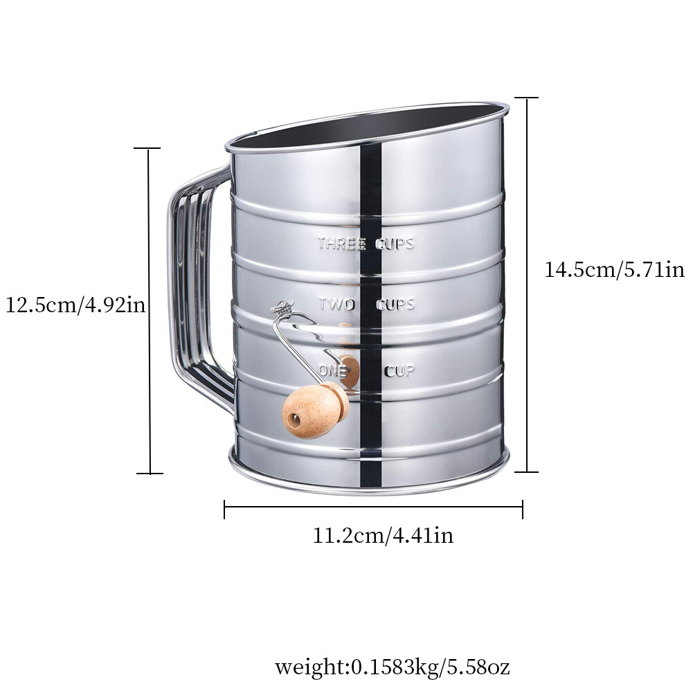 US 1-2 Pc Stainless Steel Flour Sifter Fine Mesh Rotary Hand Crank Wire Agitator