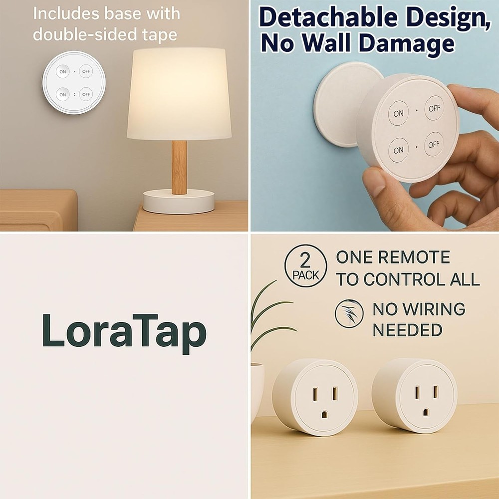 2 Pack Mini Remote Control Outlet Plug — Wireless Light Switch for Appliances