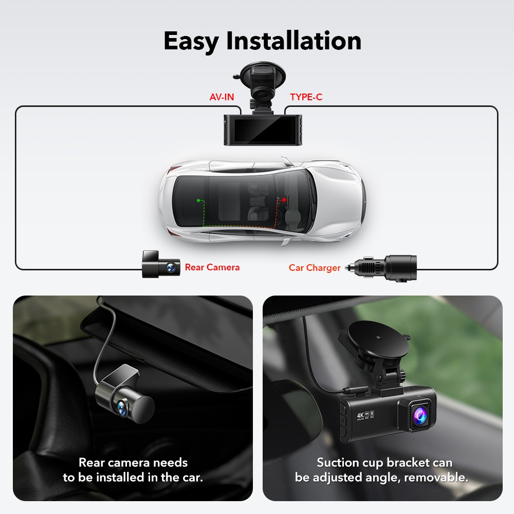 REDTIGER 4K Dash Cam 32GB SD Card Front and Rear Dual Dash Camera WIFI&GPS