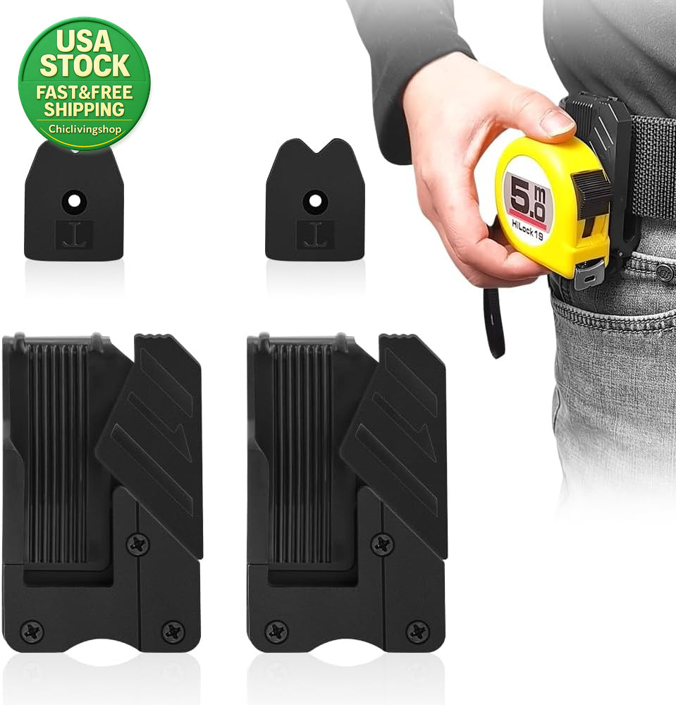 Quick-Lock Tape Measure Holder Set Universal Tool Belt Access 2 Pack Black