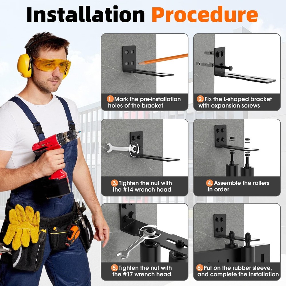 MeBantoo Sliding Gate Guide Rollers & Hardware Kit – Heavy 4in, Black-2pcs