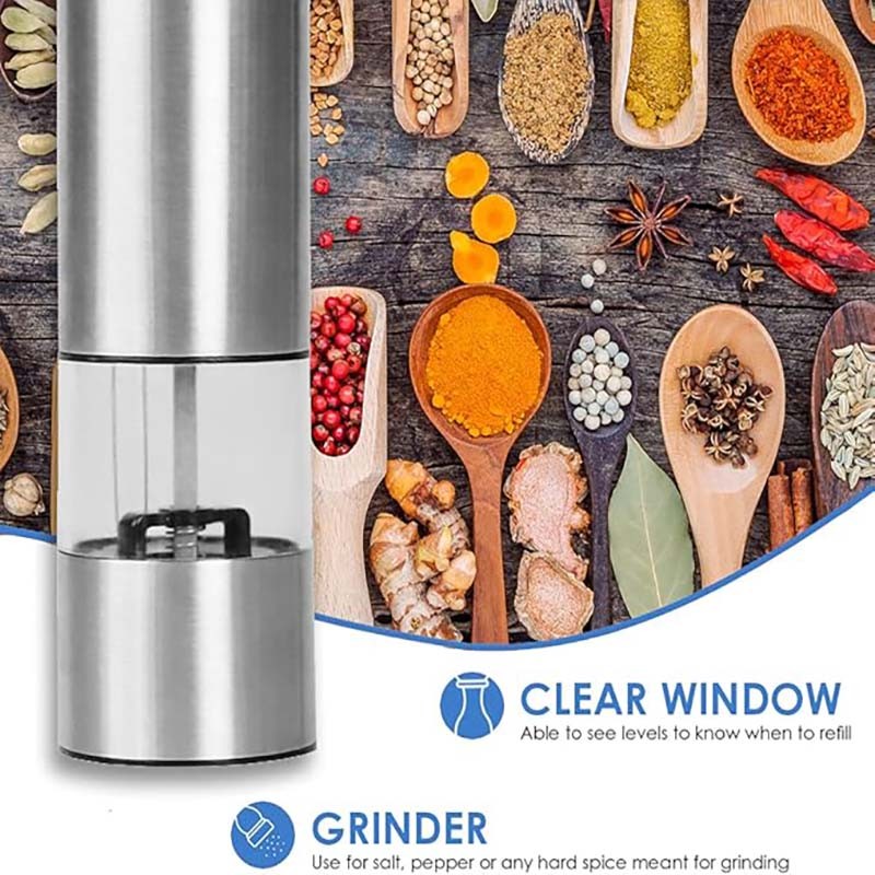 2PCS Electric Salt Pepper Grinder Mill Shakers Set Adjustable Stainless Steel