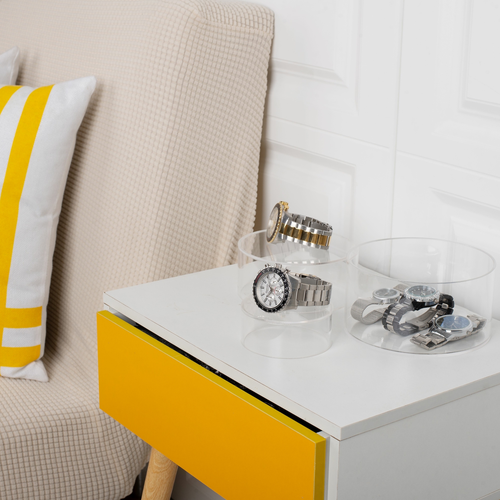 Set of 3 Clear Acrylic Round Cylinder Display Nesting Riser Stands