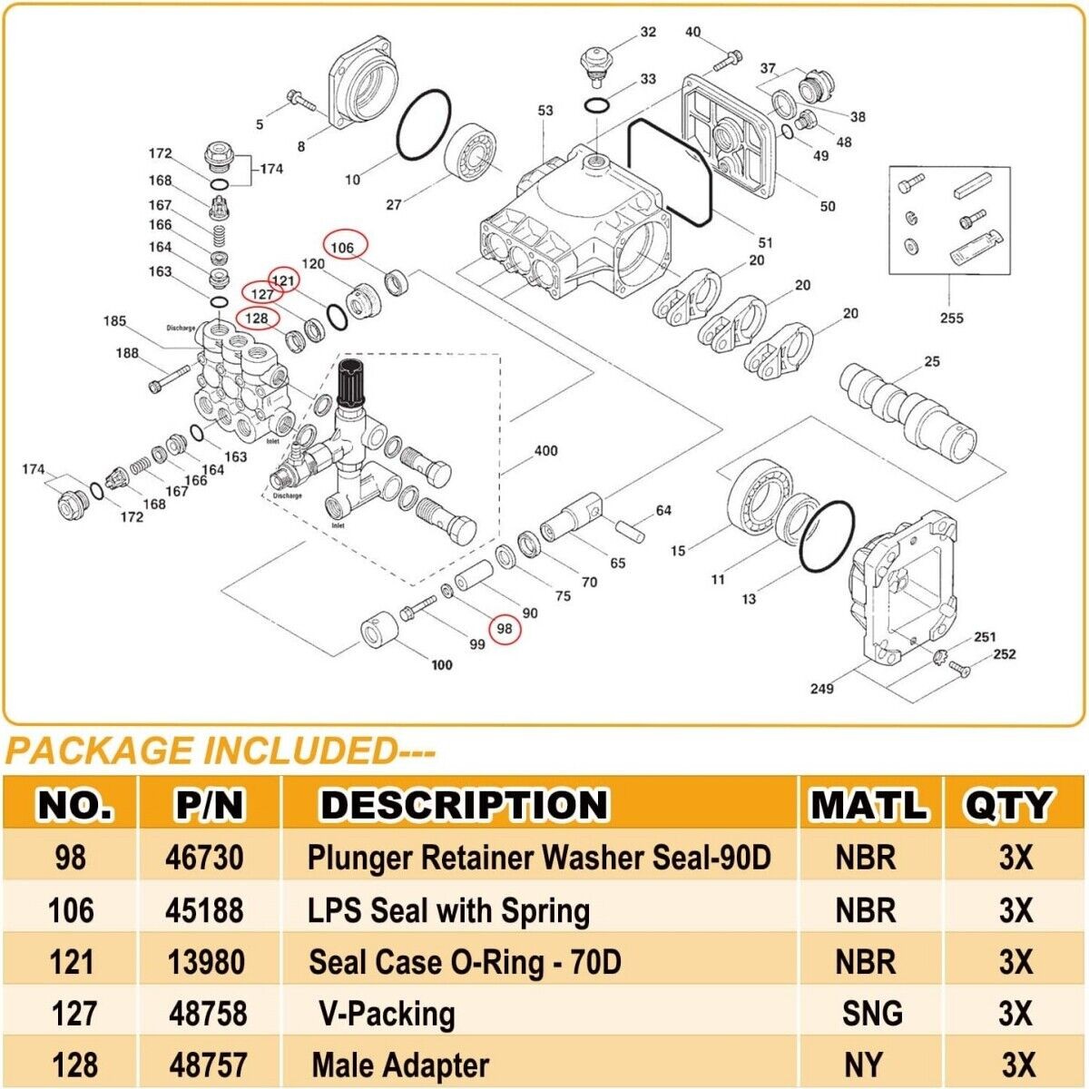 34262 Seal Kit for Cat Pump 66DX 6DX Pressure Washer Pump 66DX40G1I, 6DX35G1I