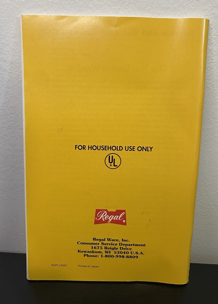 Regal Automatic Breadmaker Guide and Cookbook Model No. K6773 K6775