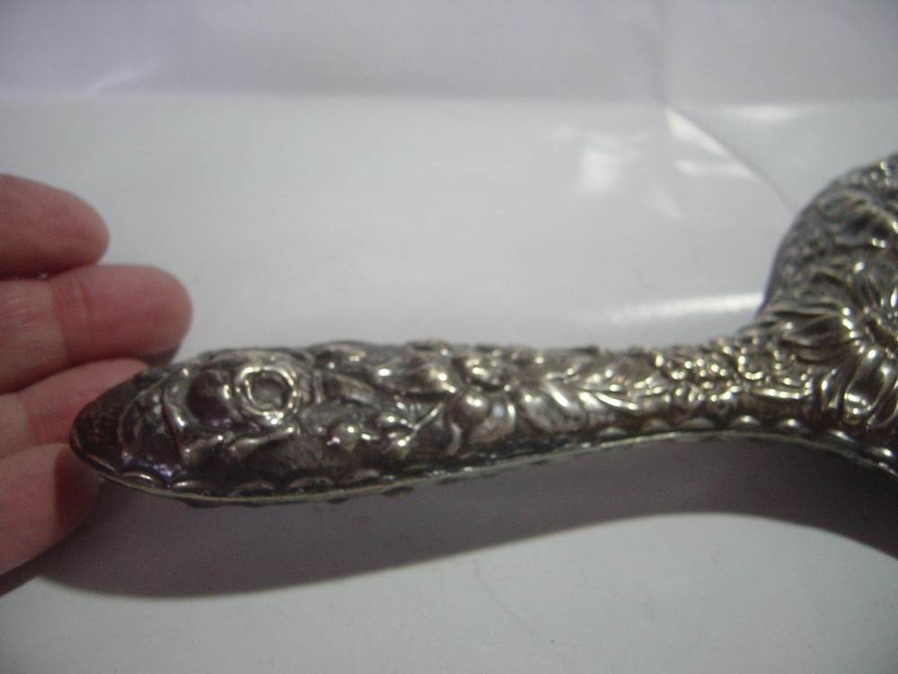 SPECTACULAR- SILVER OR PLATED ?- LARGE ELEGANT HAND HELD MIRROR-SUPERB DESIGN