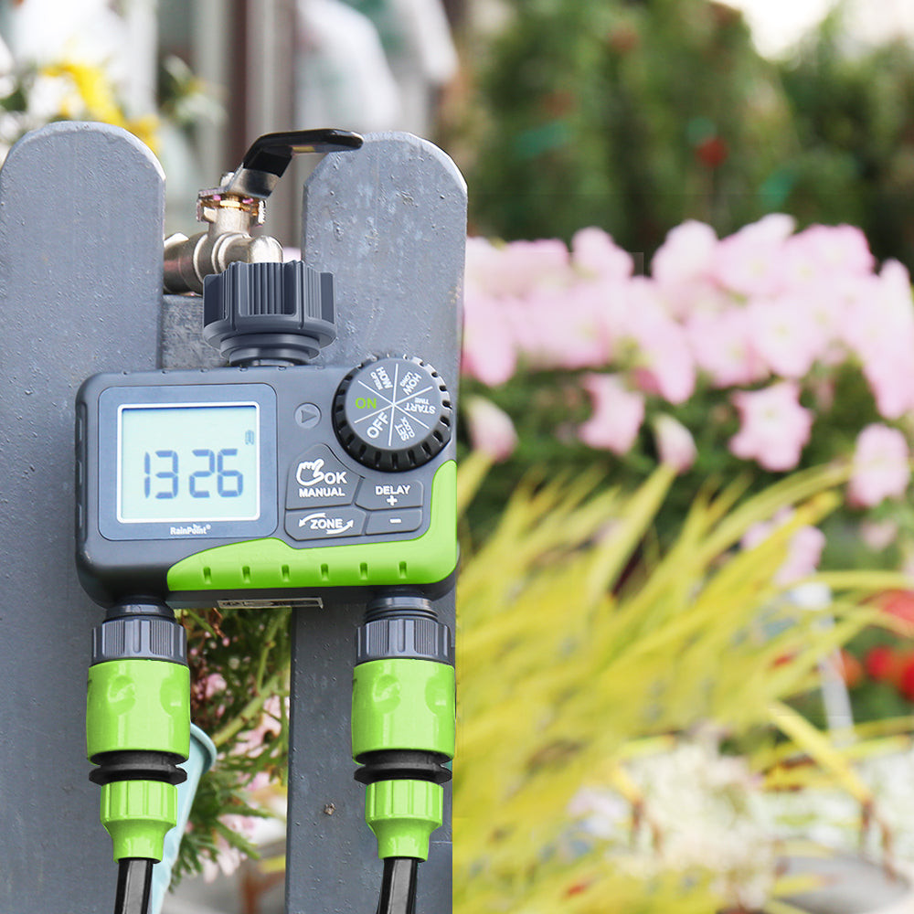 RAINPOINT Water Timer for Garden Hose - 2 Zone Sprinkler Timer with Rain Delay