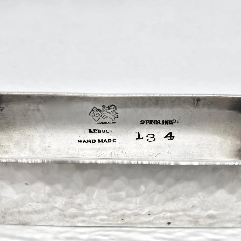 ANTIQUE LEBOLT LARGE HAND HAMMERED STERLING SILVER RECTANGULAR NAPKIN RING,R