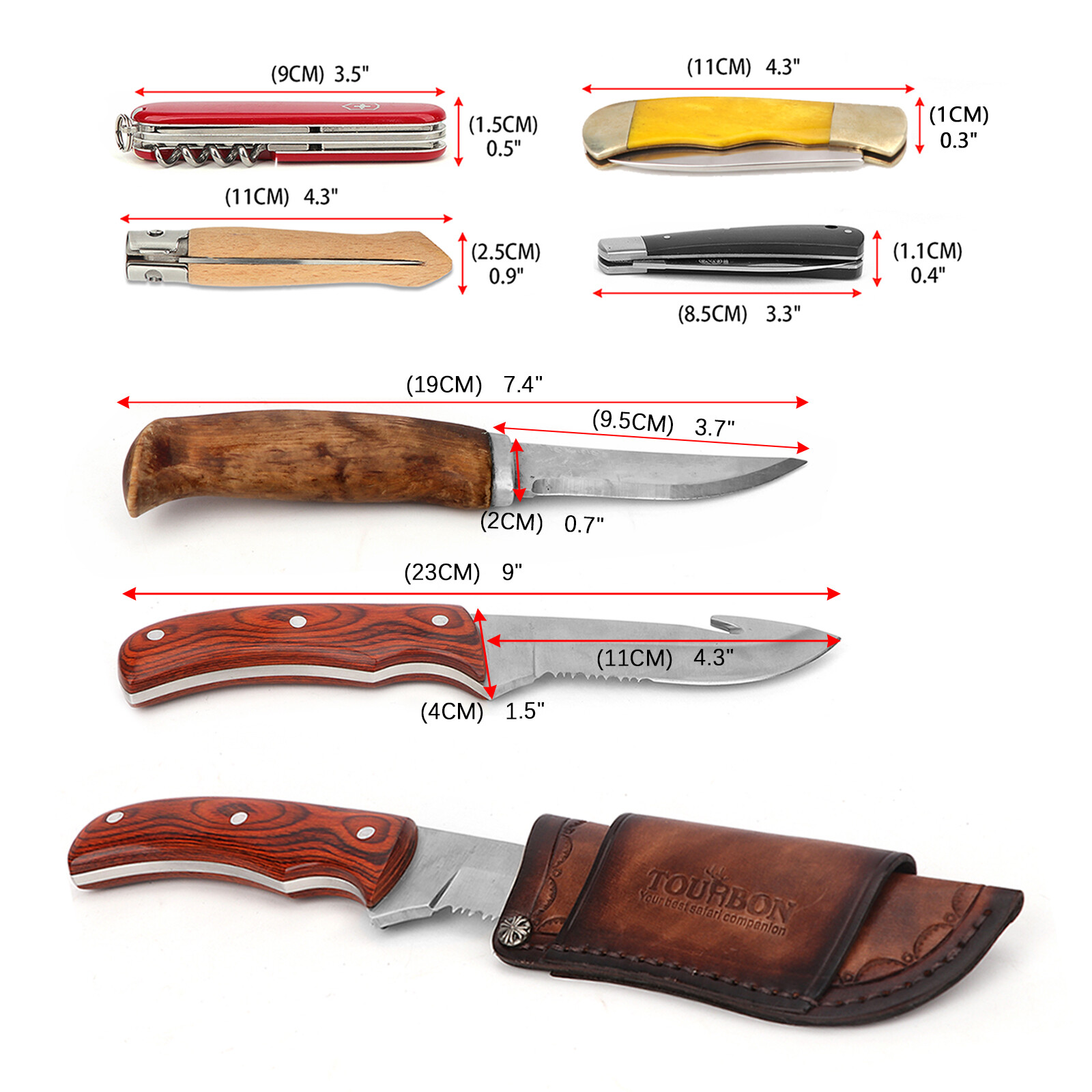 TOURBON Real Leather Folding Knife Belt Holster Horizontal/Vertical Sheath US