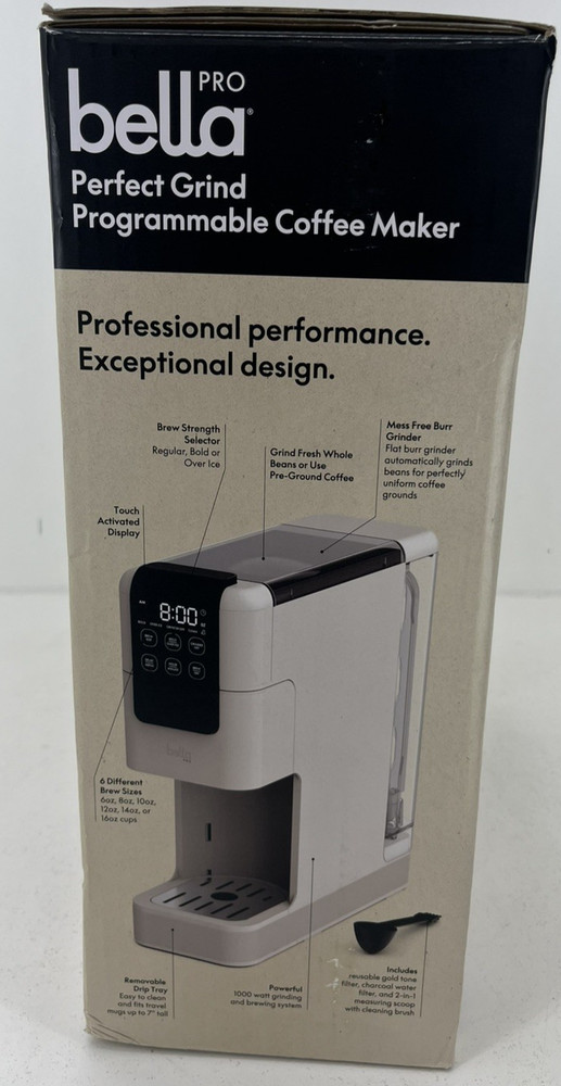 bella PRO Programmable Single-Serve Coffee Maker Integrated Burr Grinder Oatmilk