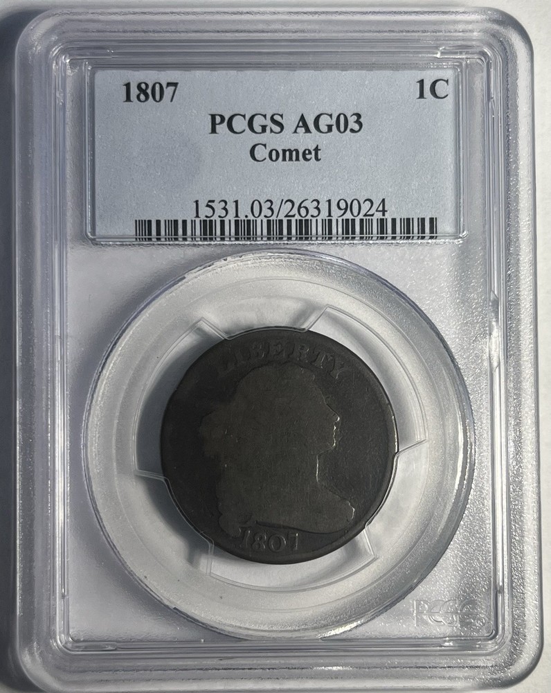 1807 DRAPED BUST LARGE CENT COMET GRADED PCGS AG03