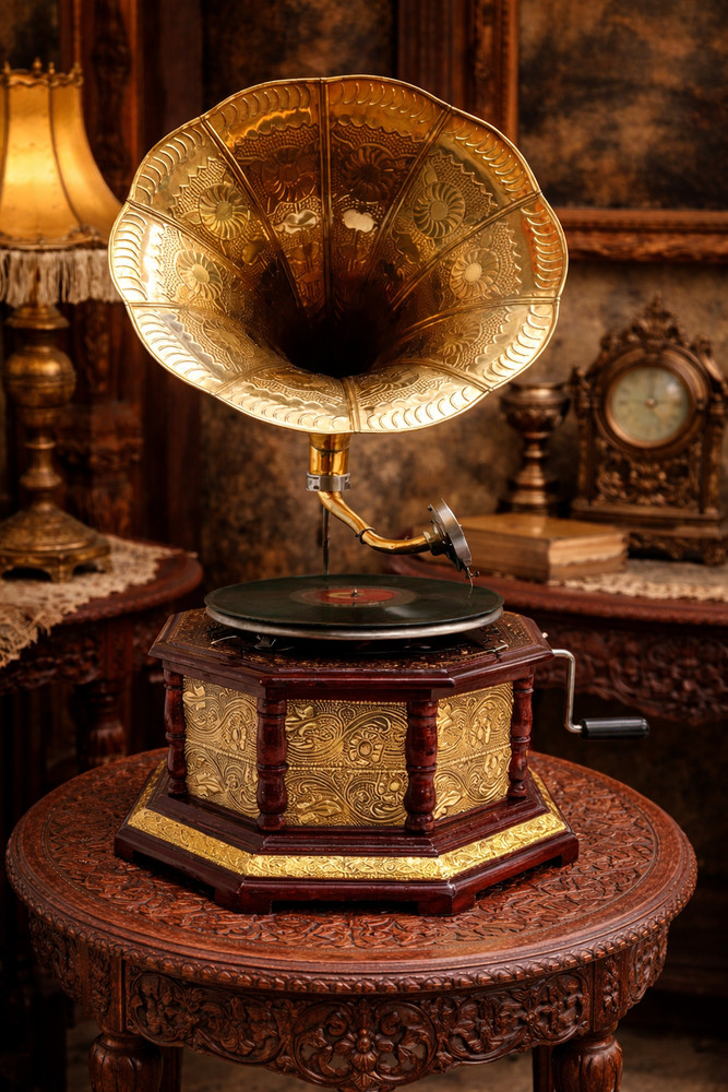 Antique Gramophone, Fully Functional Working Phonograph, win-up record player