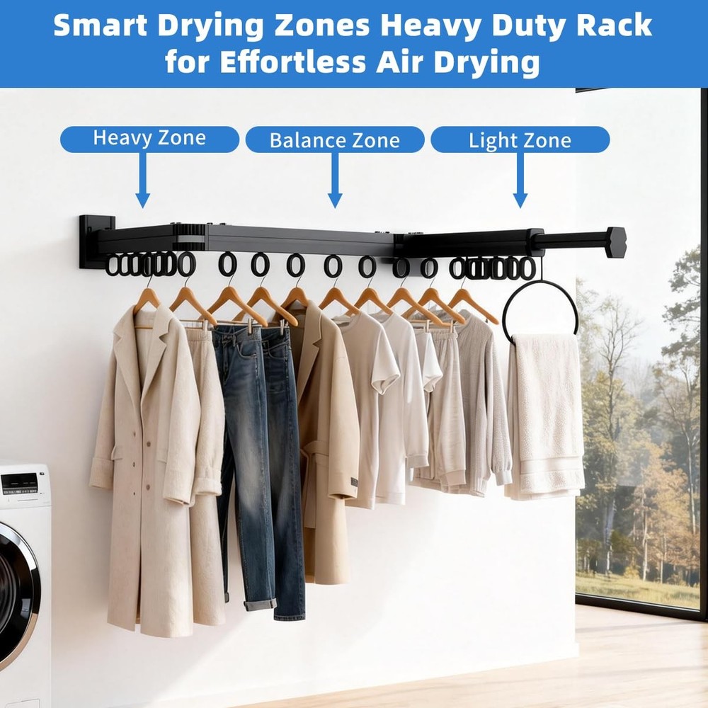 Wall Mounted Clothes Drying Rack, Foldable Laundry Drying Hanger Rack for Ind...