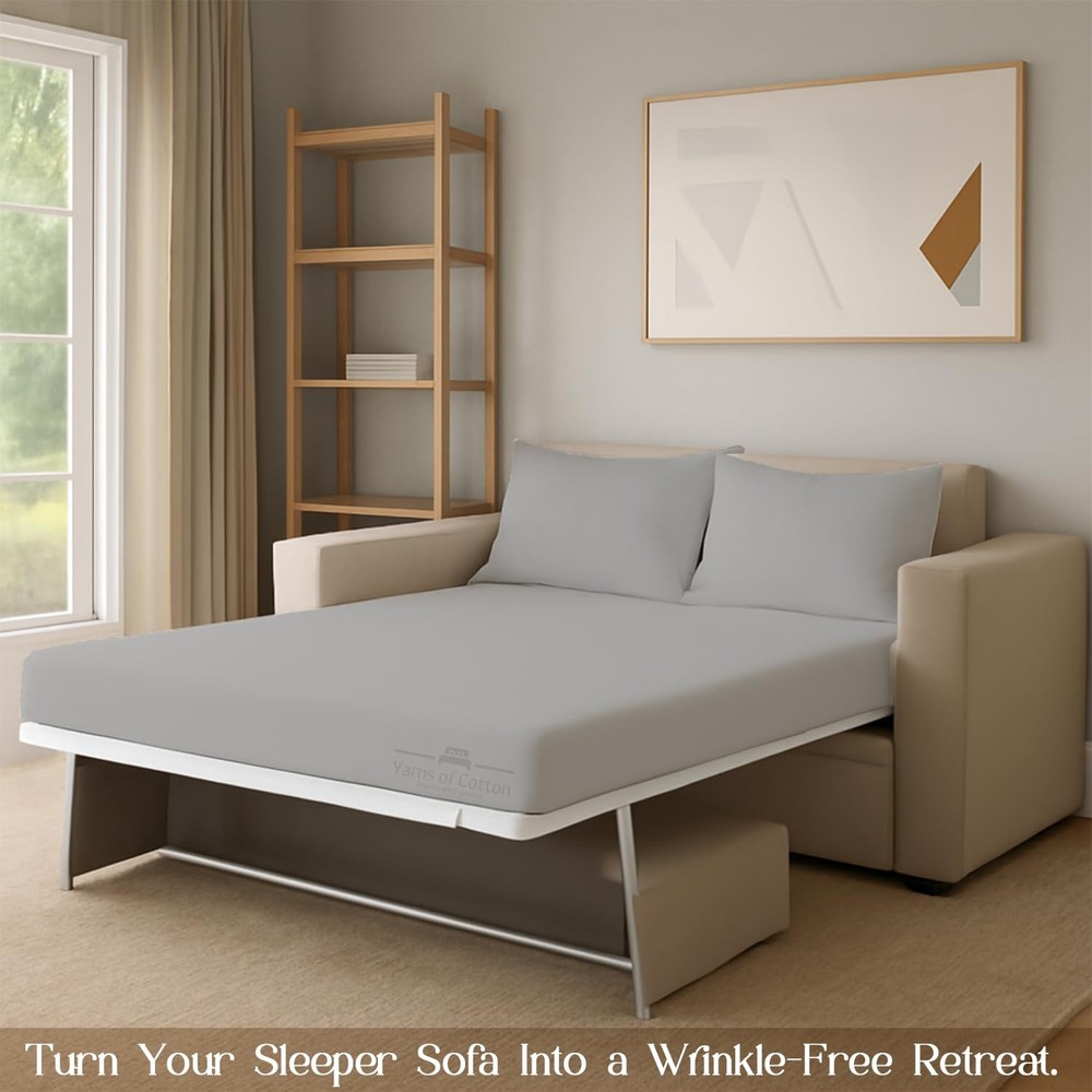 Sleeper Sofa Bed Sheet Set - Queen Silver Grey Solid Sofa Bed Sheets - 100% C...