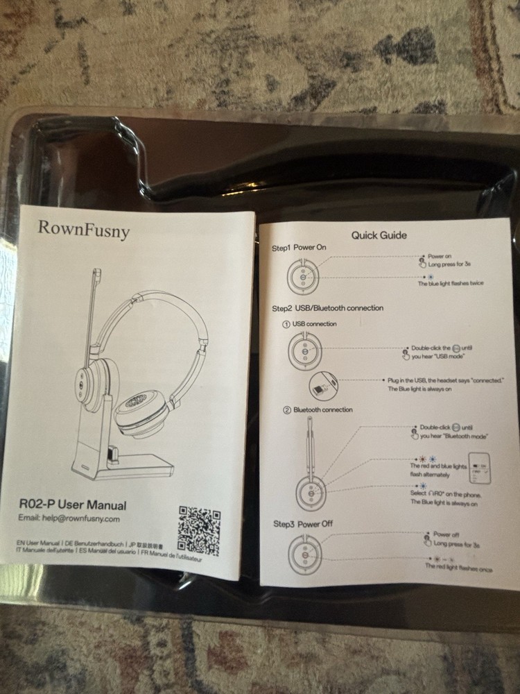 RownFusny R02-P Wireless Computer Headset with Microphone, USB/Bluetooth