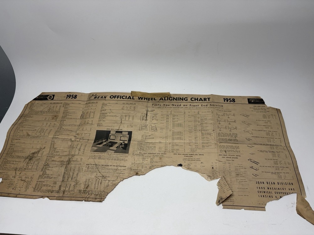 John Bean Ads Visualiner Alignment Official Wheel Aligning Chart 1958-1971