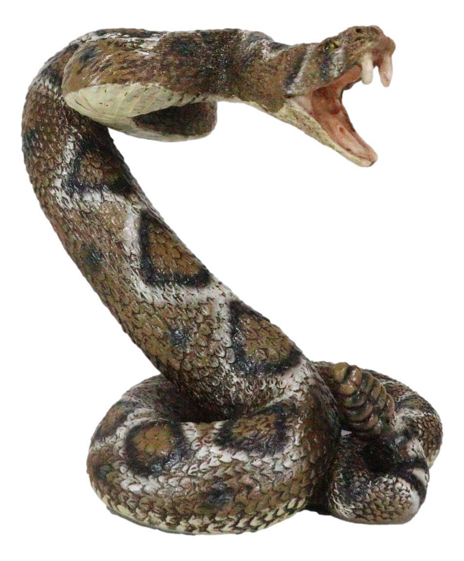 Realistic Ferocious Attacking Diamondback Rattlesnake With Fangs Bared Figurine
