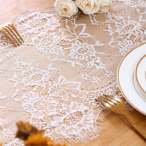 5 Packs Lace Table Runner 14x120 Inch Rustic Wedding White 5pcs Plain White