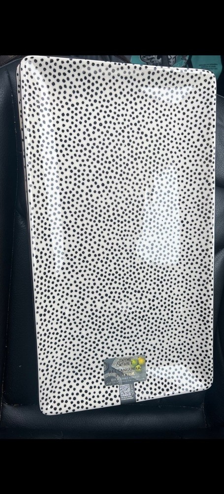 Thyme & Table Dot Rectangular Platter Stoneware Gold Trim Dishwasher Micro Safe