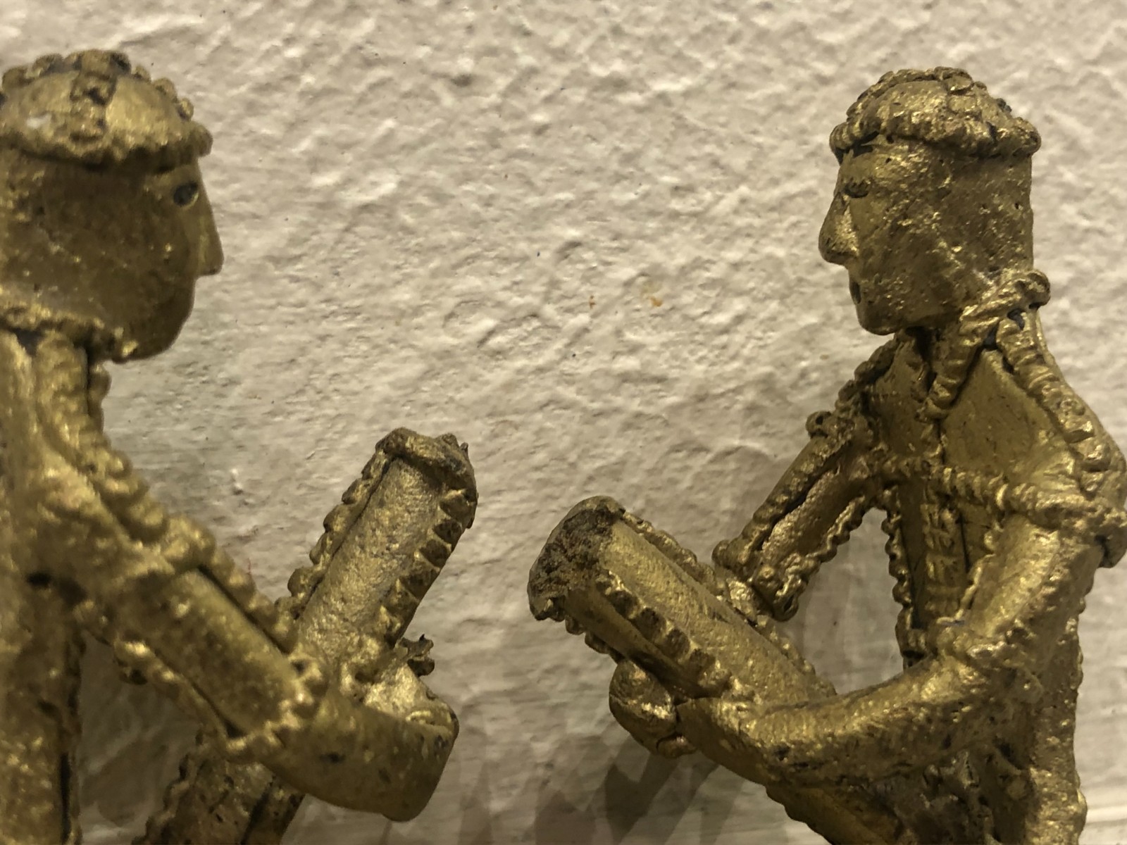 Vintage West African Tribal Folk Art Bronze Sculpture - Two Musicians Sitting
