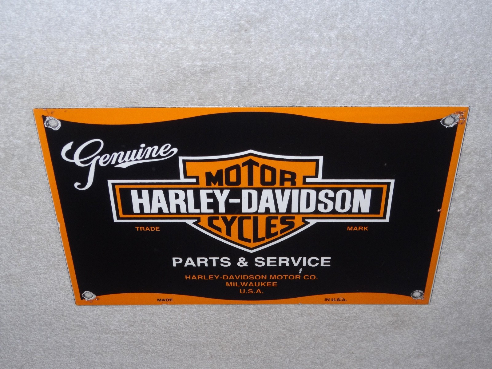 VINTAGE HARLEY DAVIDSON MOTORCYCLE PARTS 12" PORCELAIN METAL GASOLINE & OIL SIGN