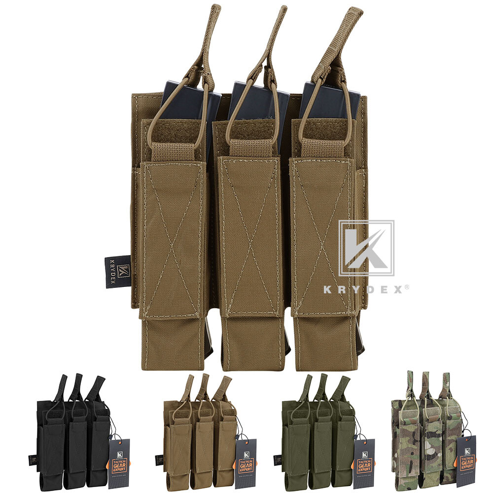KRYDEX Triple Open Top Magazine Pouch Tactical Mag Carrier Holder MOLLE Back