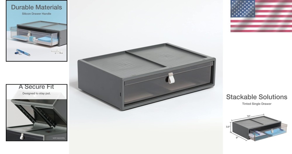 Gray Single Stackable Drawer - Durable Plastic for Home and Office Organization