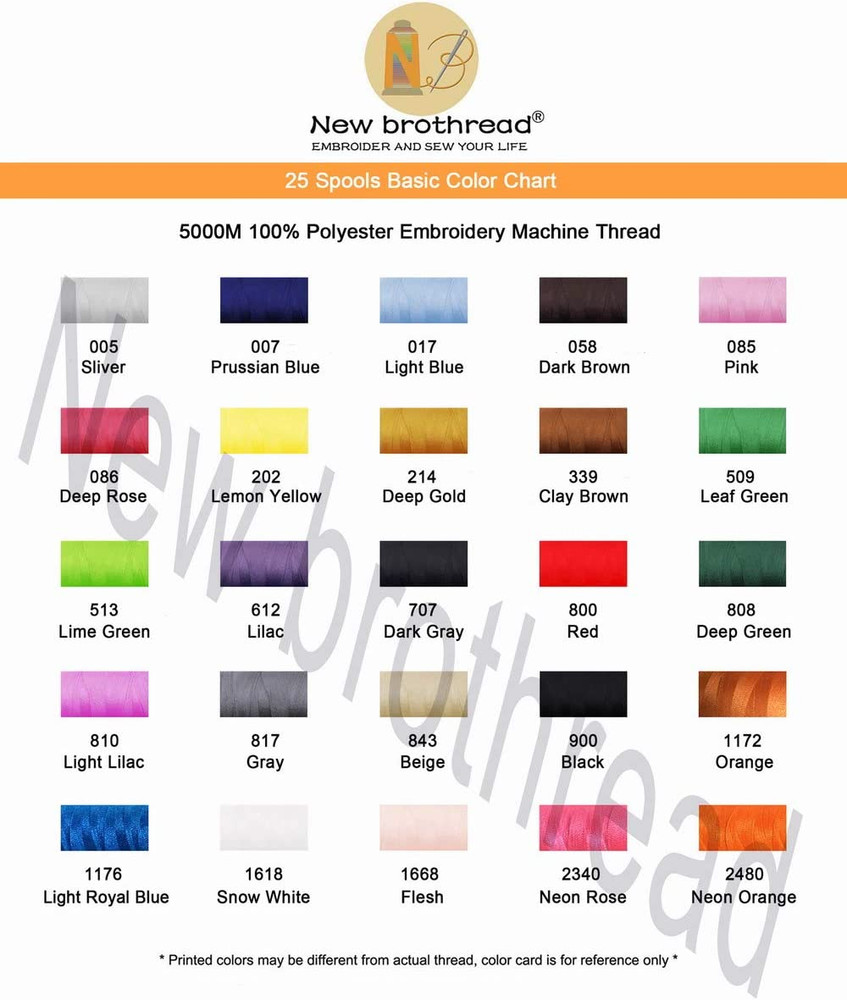 s - 25 Basic Colors of Huge Spool 5000M Polyester Embroidery Machine Thread for