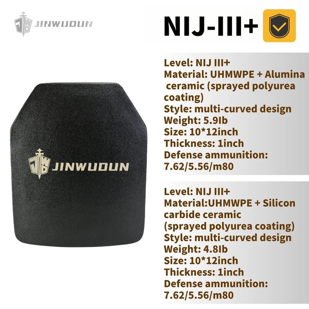 Multi-Curve Bulletproof Plate Level 3+, Ceramic Composite, Polyurea Coating