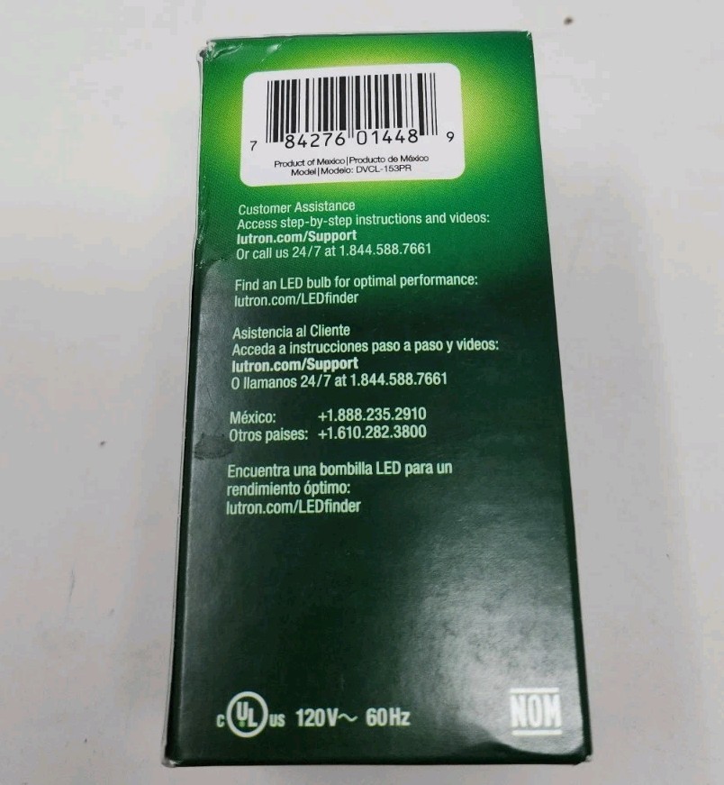 New Lutron DVCL-153PR-WH Diva Dimmer Switch 120V Single Pole 3-Way LED+ White