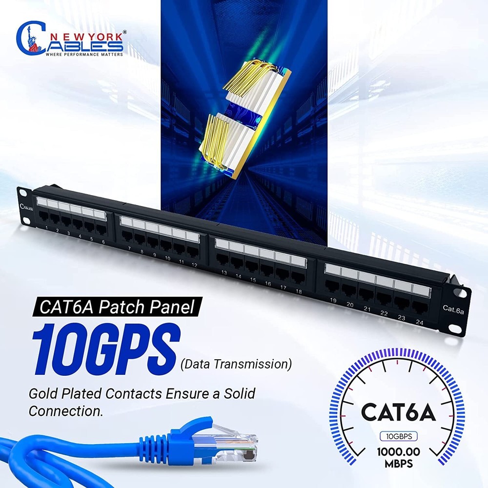 24 Port Patch Panel Ethernet RJ45 UTP Cat6A Network Lan Horizontal Rack Mount