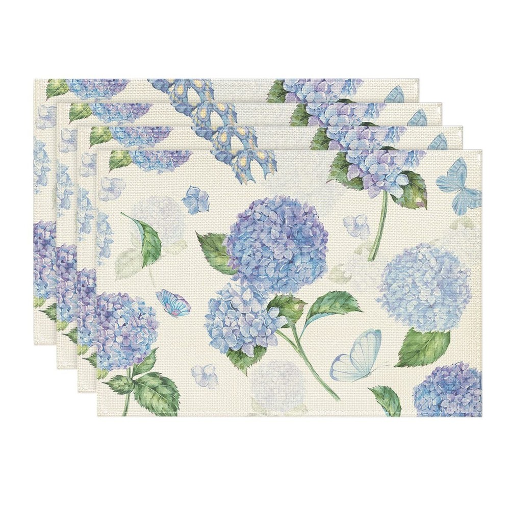 Artoid Mode Hydrangea Butterfly Spring 12" x 18", Rectangular 4 Pcs, Beige