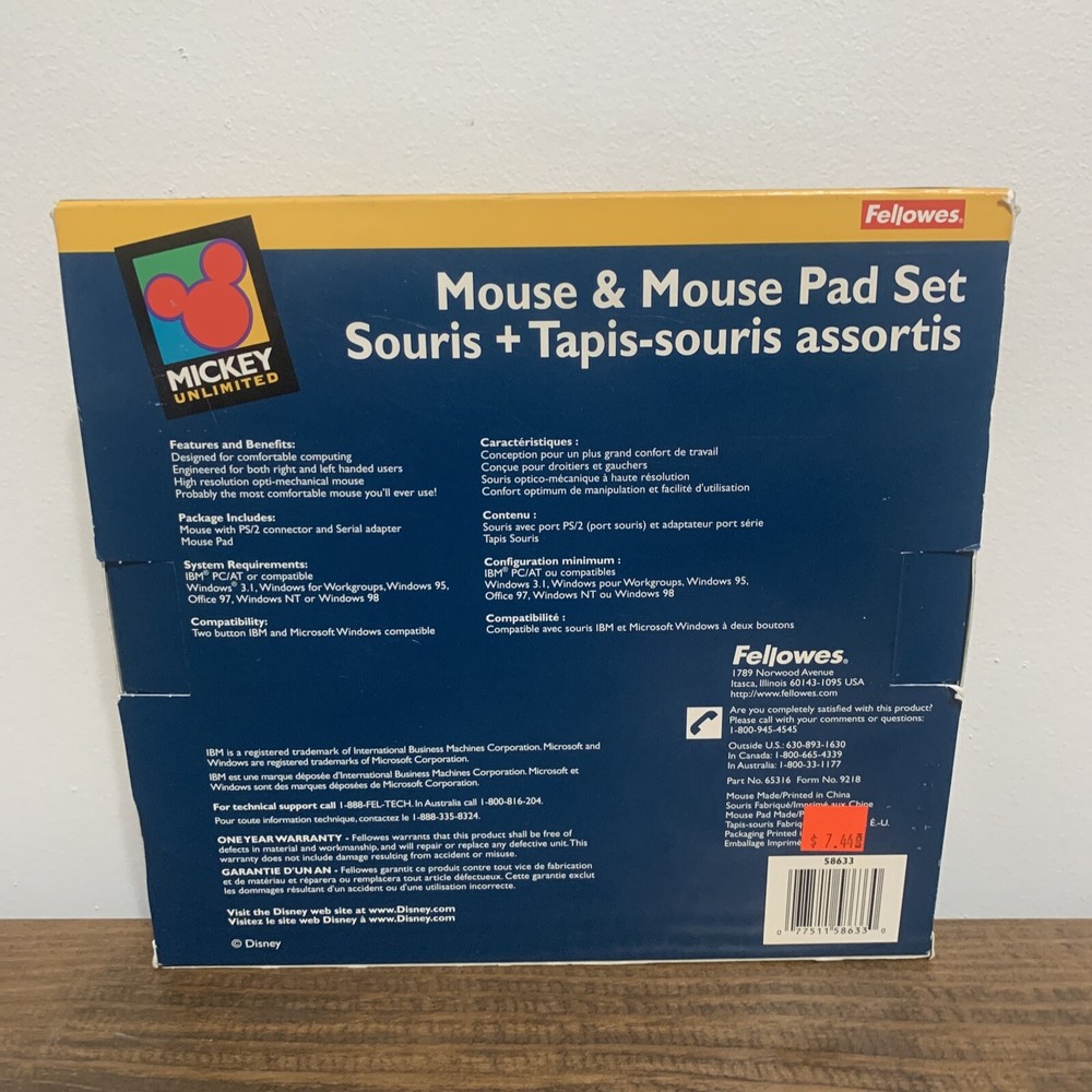 NEW Fellowes Mouse & Mouse Pad Set Mickey Mouse