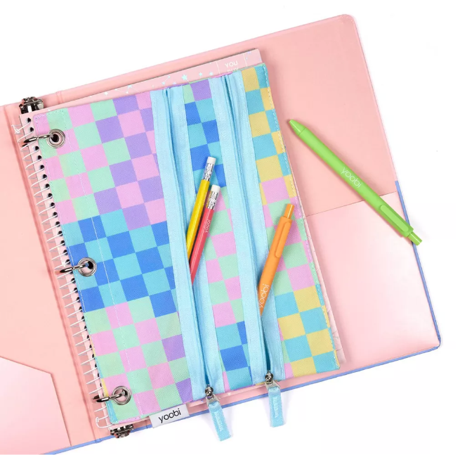 2 Pack Double Zip Binder Pencil Case Multicolor Checkered Yoobi