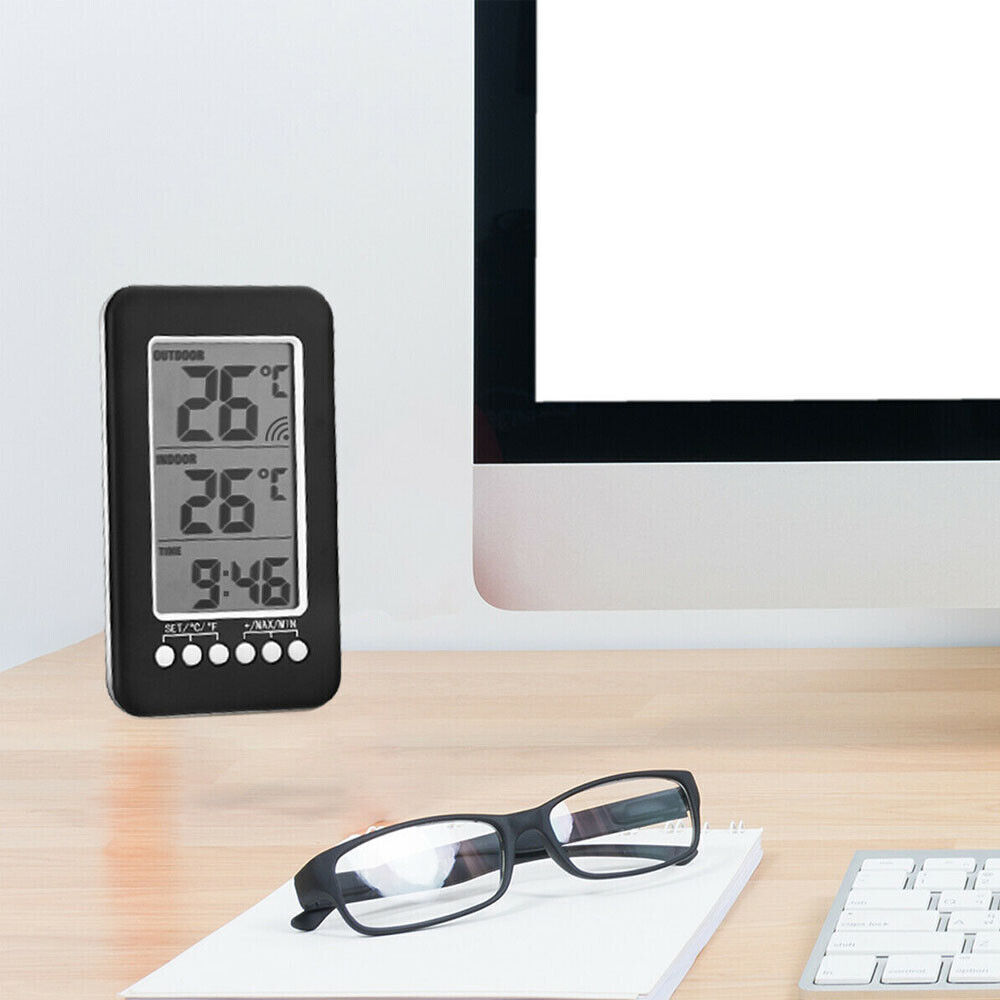 Digital Thermometer Clock Indoor/Outdoor Wireless Temperature Meter Transmitter
