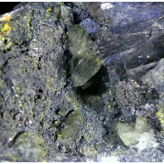 KB: NICE! FL. SW & LW LIGHT YELLOW/WHITE ANGLESITE CRYSTALS SOLID GALENA MATRIX