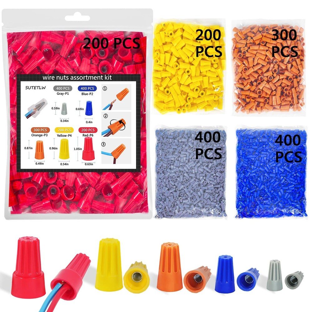 Wire Nuts Assortment Kit 1500 Pcs Insulating Insert Twist Electrical Wire Connec