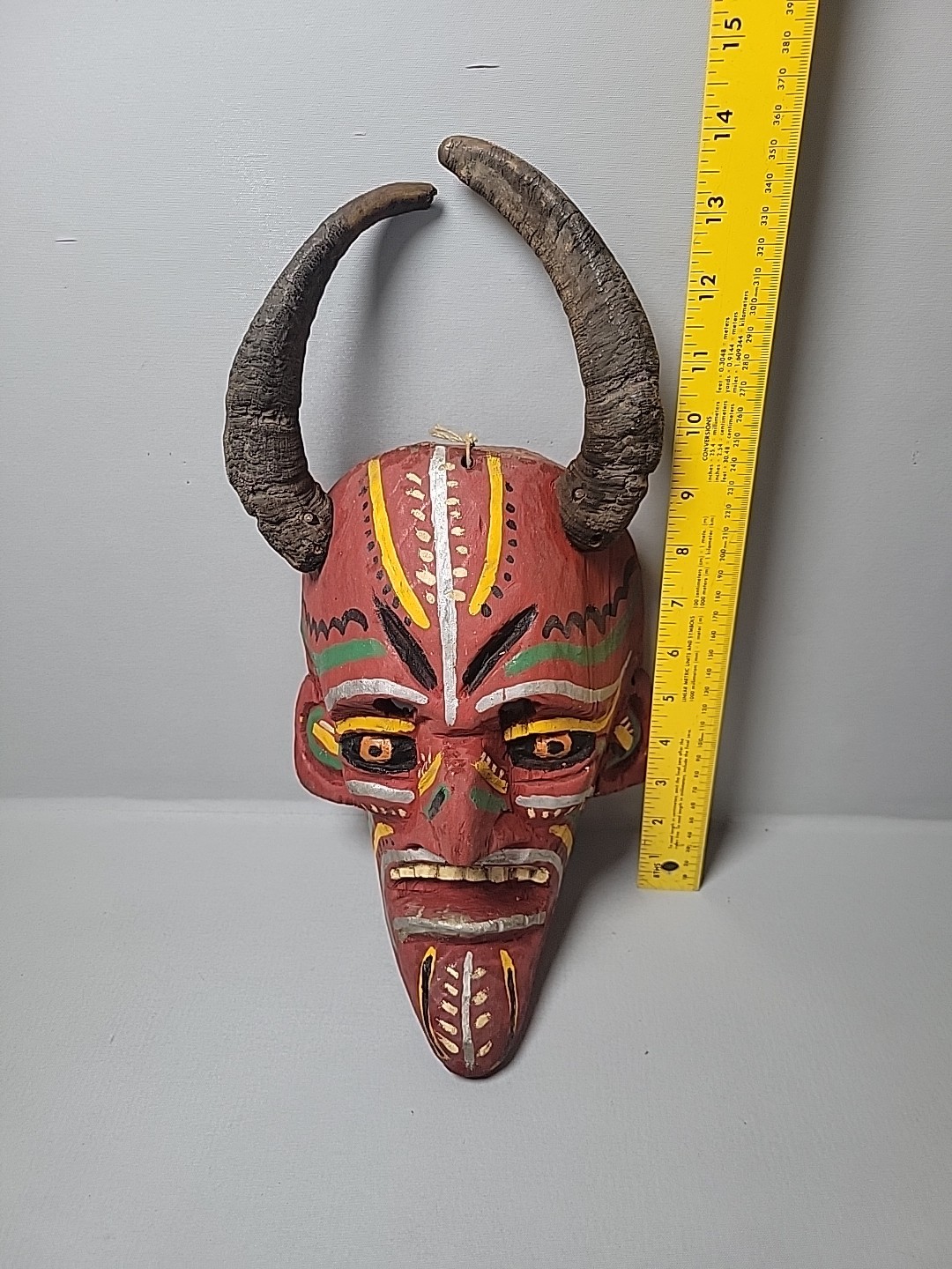 Vintage hand carved & painted wood devil mask Mexico?